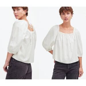 Madewell | NWT | Puff-Sleeve Babydoll Top in Eyelet White | Sz 10